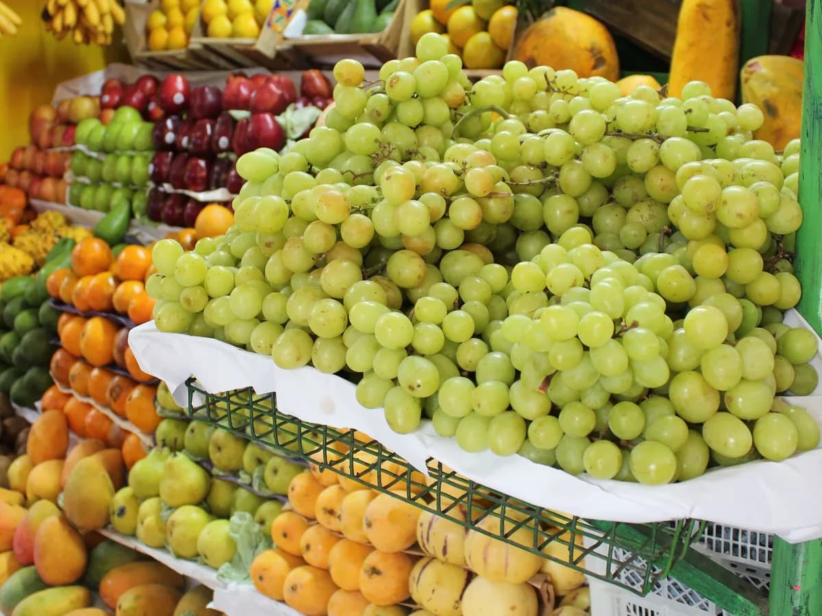 Colorful fresh fruit displayed at a market in Lima, Peru.